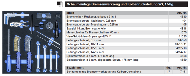 Condor Schaumeinlage Bremsenwerkzeug und Kolbenrückstellung 2/3, 17-tlg.